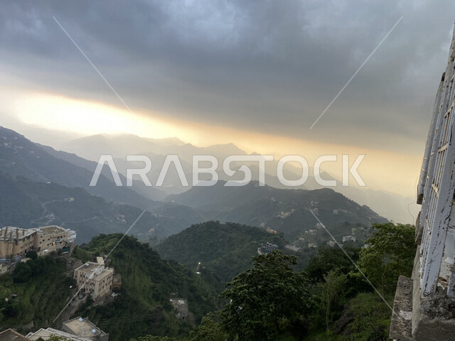 A close-up of the Al-Faifa Mountains in Jizan, Saudi Arabia, the scenic ...