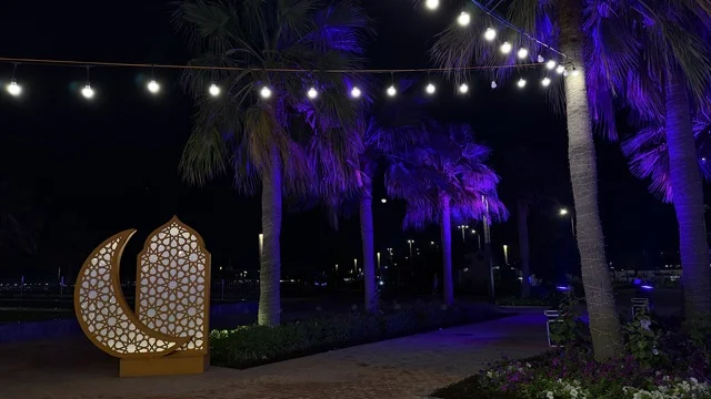 Ramadan Crescent Decoration at Dammam Corniche Night