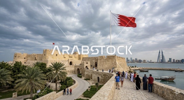 قلعة عراد في البحرين مع أفق مدينة المنامة