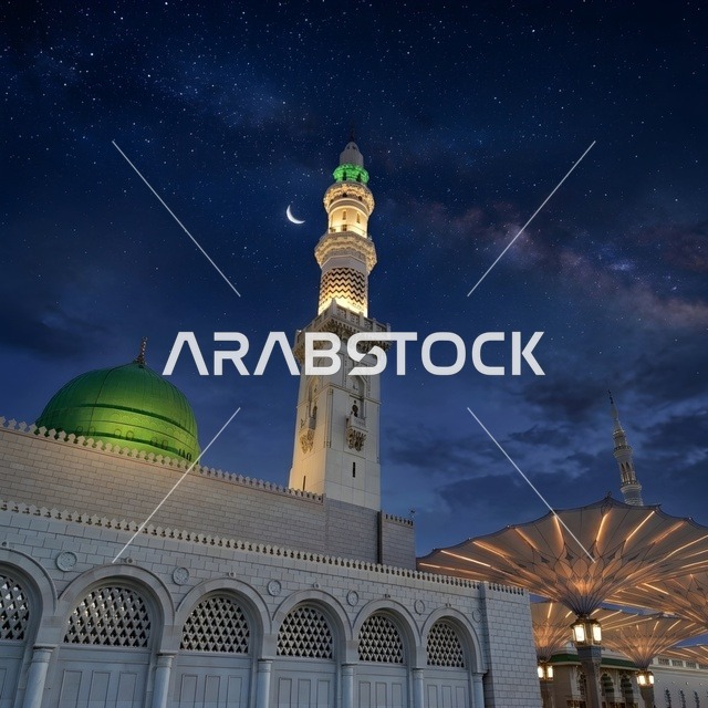 Prophet's Mosque Medina Under Starry Night Sky