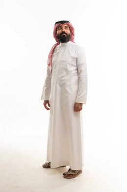 Saudi Man in Traditional White Thobe Studio Portrait