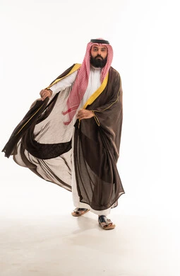Saudi Man in Traditional Brown Bisht on White Background