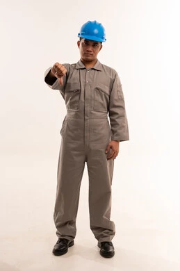 Asian Construction Worker Giving Thumbs Down Gesture