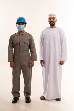 Omani Man and Worker in Safety Gear Studio Shot