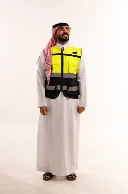Saudi Man in Traditional Dress and Safety Vest Studio