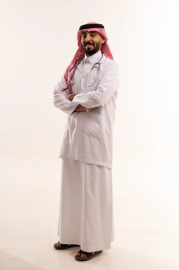 Saudi Male Doctor in White Lab Coat with Stethoscope