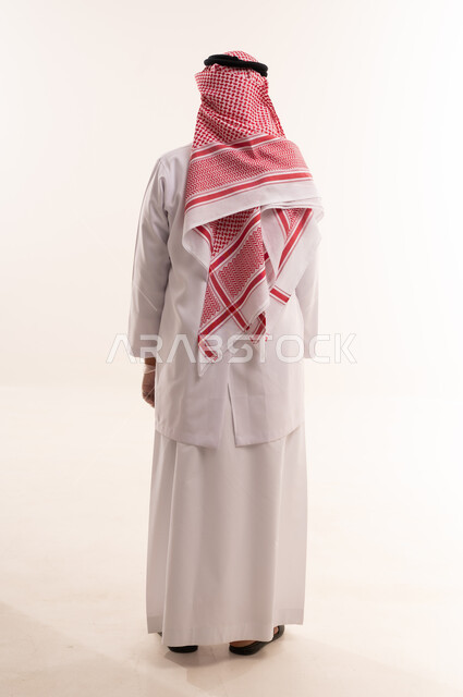 Saudi Man in Traditional Thobe Back View Studio