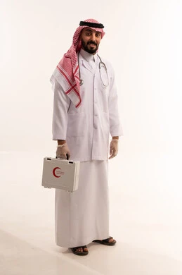 Saudi Male Doctor with First Aid Kit and Stethoscope