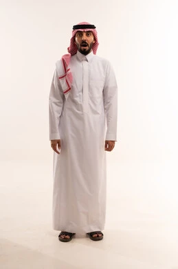 Surprised Saudi Man in Traditional Thobe and Shemagh