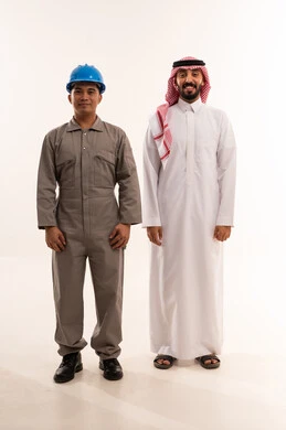 Saudi Businessman and Asian Industrial Worker in Studio