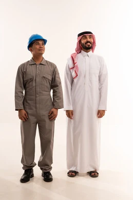 Saudi Businessman and Asian Worker in Studio