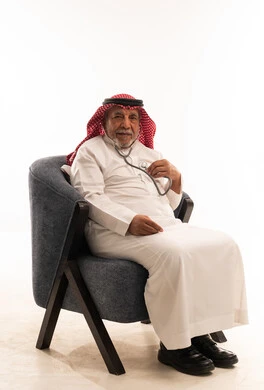 Saudi Elderly Man with Stethoscope in Traditional Thobe