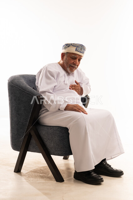 Omani Elderly Man with Chest Pain in Studio