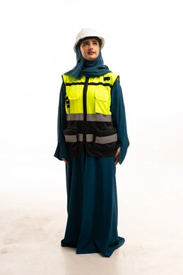 Saudi Female Engineer in Safety Vest and Helmet