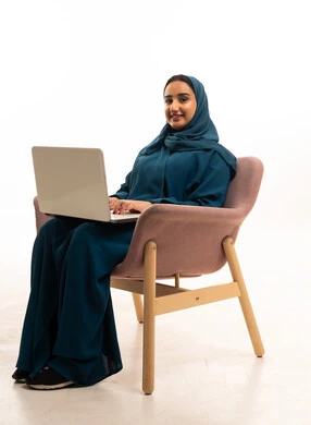 Arab Woman in Abaya Working on Laptop Studio Shot Arab Woman in Abaya Working on Laptop Studio Shot