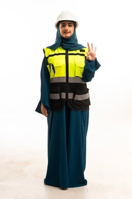 Arab Female Engineer in Abaya and Safety Vest