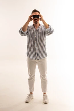 Saudi Man Looking Through Binoculars on White Background