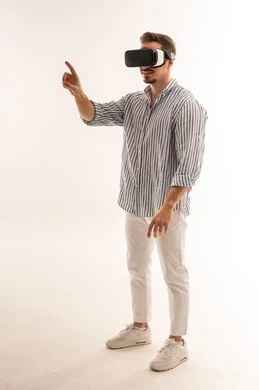 Saudi Man Wearing VR Headset in White Studio