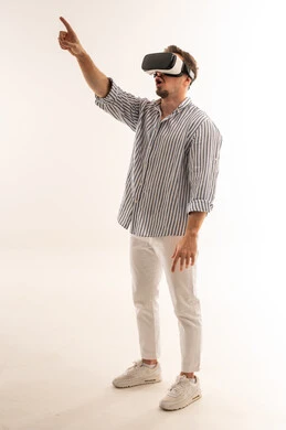 Saudi Man Using VR Headset on White Background