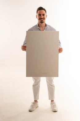Saudi Man Holding Blank White Board in Studio