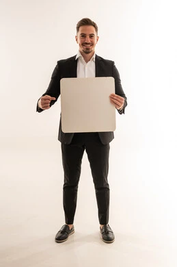 Saudi Man in Suit Holding Blank White Sign Board