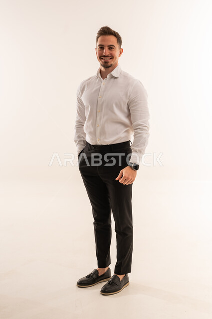 Saudi Man Standing in Studio on White Background