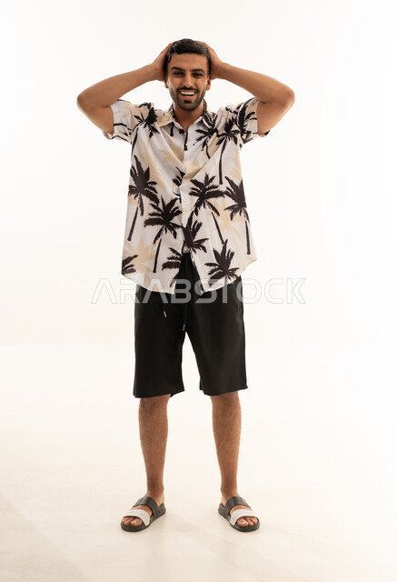Smiling Arab Man in Summer Outfit Studio Shot