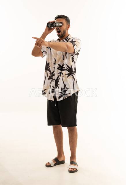 Saudi Man with Binoculars on White Background