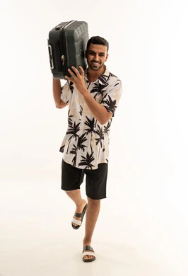 Arab Man Traveler with Suitcase on White Background
