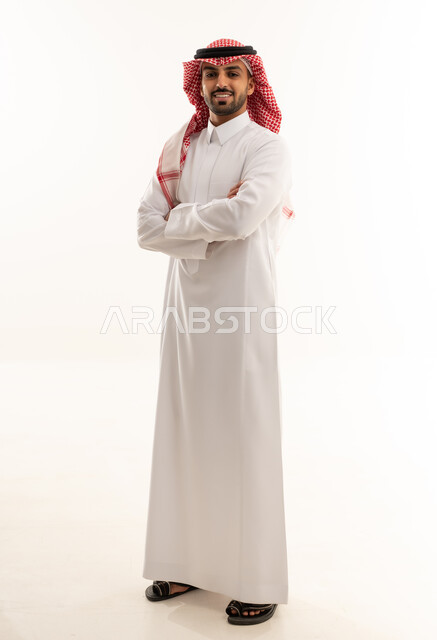 Saudi Man in Traditional Thobe on White Background