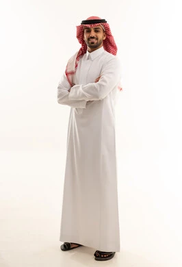 Saudi Man in Traditional Thobe on White Background