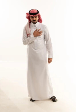 Saudi Man in Traditional Thobe on White Background