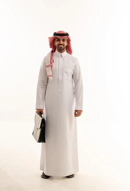 Saudi Businessman Holding Briefcase on White Background