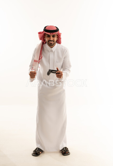 Saudi Man with Gaming Controller on White Background