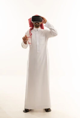 Saudi Man in Traditional Thobe Wearing VR Headset