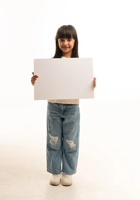 Arab Girl Holding Blank White Sign in Studio