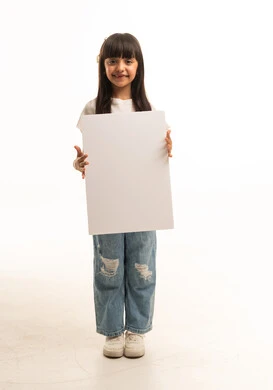 Saudi Girl Holding Blank White Sign in Studio