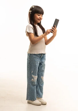 Saudi Girl Using Smartphone on White Background