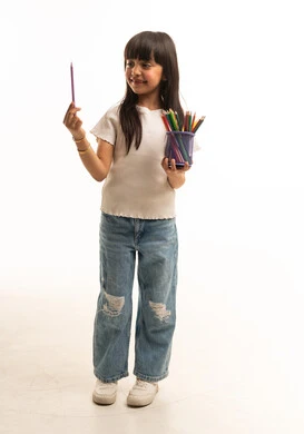 Arab Girl with Colored Pencils in Studio