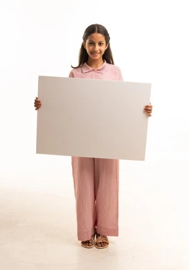 Saudi Girl Holding Blank White Board in Studio