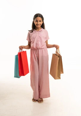 Saudi Girl with Shopping Bags on White Background