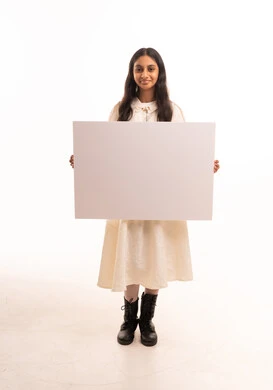 Indian Girl Holding Blank White Placard in Studio