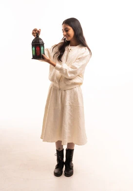 Saudi Girl with Traditional Ramadan Lantern in Studio