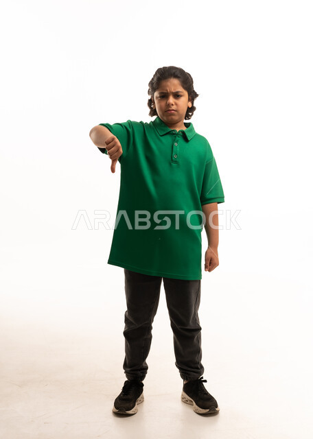 Arab Boy Dislike Gesture on White Background