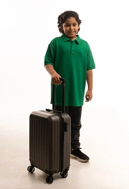 Saudi Boy with Travel Suitcase on White Background