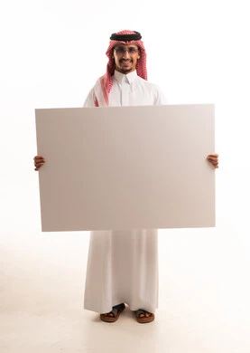 Saudi Man Holding Blank White Placard in Studio