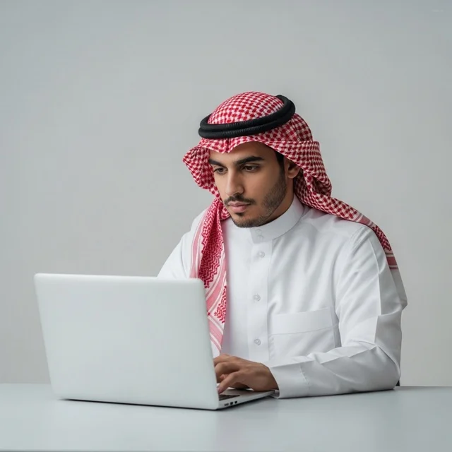 Saudi Professional Man Working on Laptop