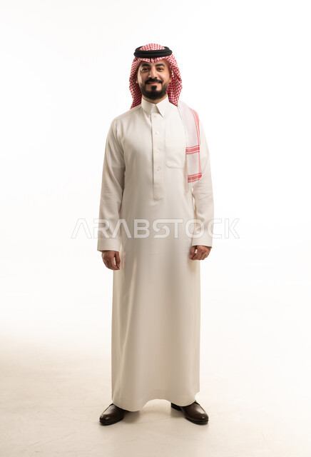 Saudi Man in Traditional Thobe on White Background