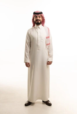 Saudi Man in Traditional Thobe on White Background