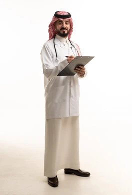 Saudi Male Doctor with Medical Clipboard and Stethoscope